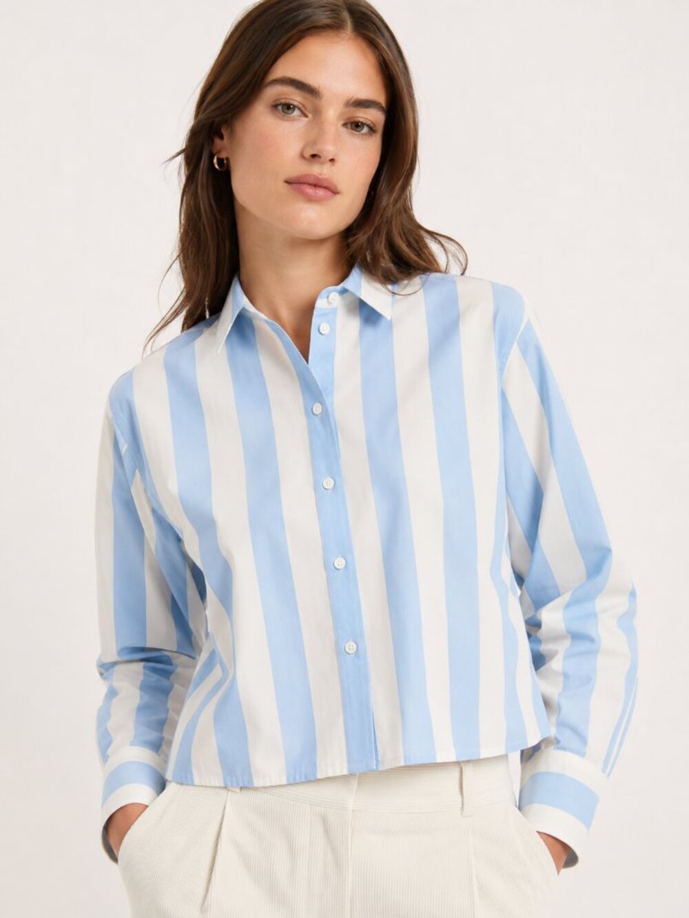 J. Crew Collection Relaxed Fit Cropped Shirt‎ in Barlow Stripe